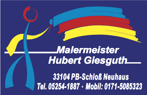 Visitenkarte von Malermeister Hubert Giesguth, Dietrichstraße 32, 33104 Paderborn-Schloß Neuhaus – hier klicken zum Anrufen